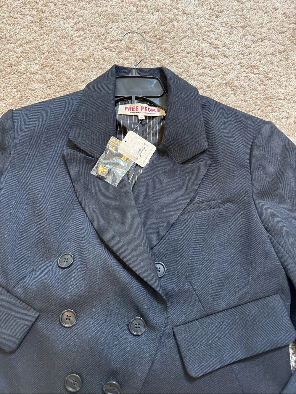 NWT Free People Cropped Double-Breasted Black Women's Blazer Jacket Size XS